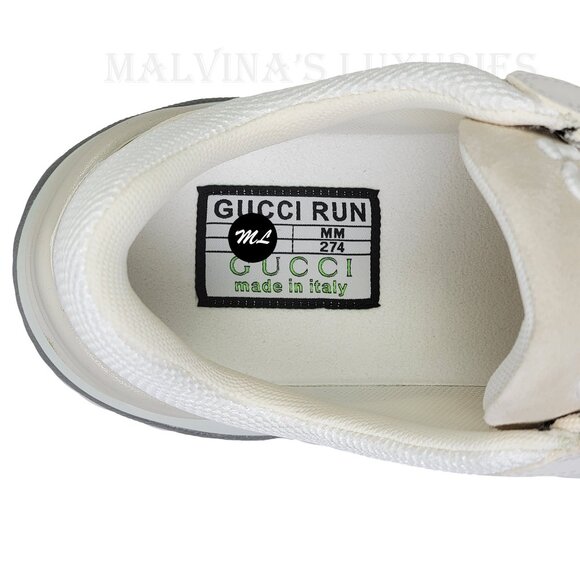 GUCCI SNEAKERS RUN WHITE SUEDE LEATHER INTERLOCKING G LOGO SHOES sz 40.5 10.5 - Picture 13 of 16